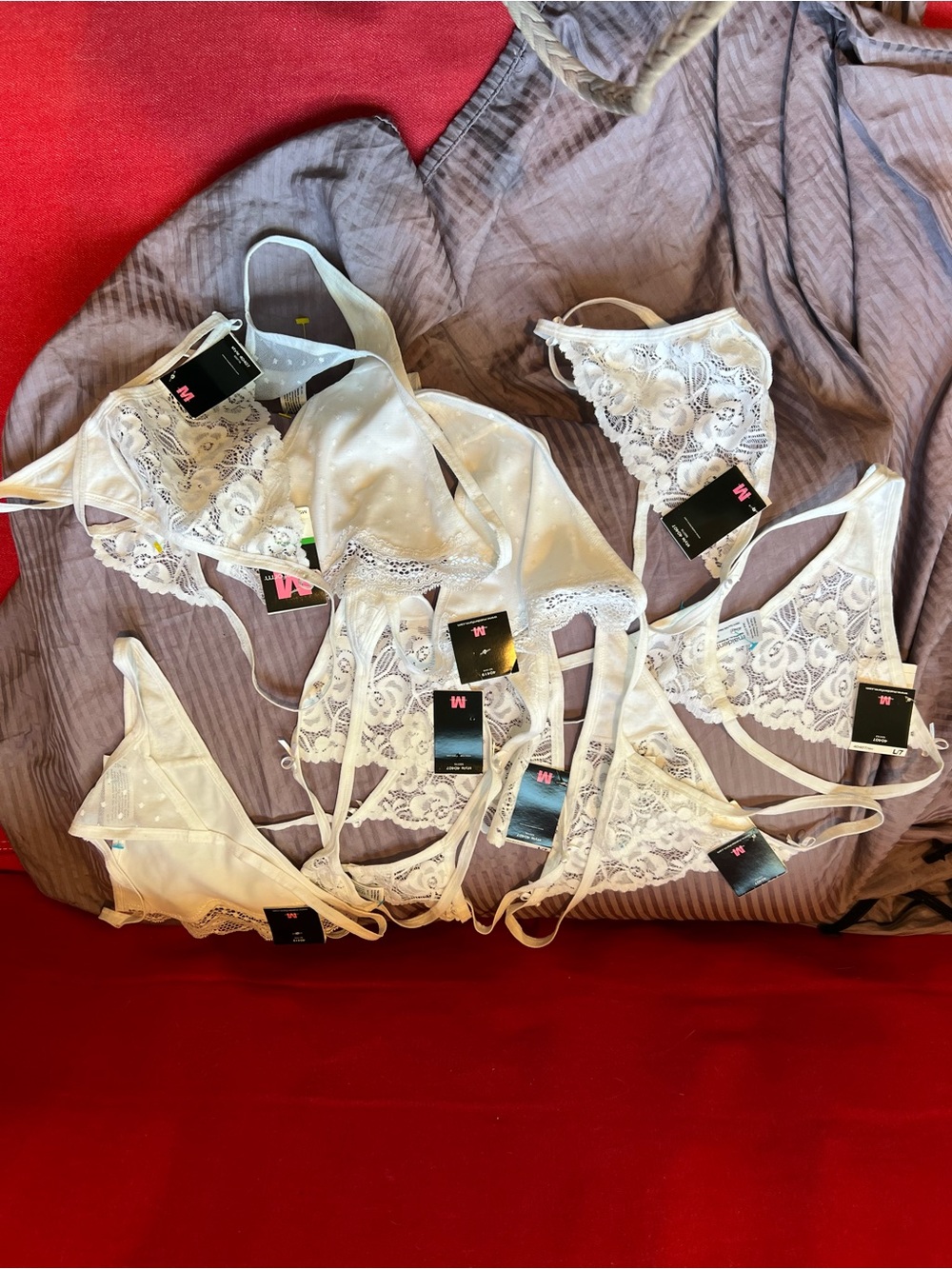 Maidenform White Lace Panty 9 pair  Set - Sheer Floral Mix